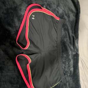 Under Armour Women's Semi-Fitted Running Shorts Black with Neon Pink Trim